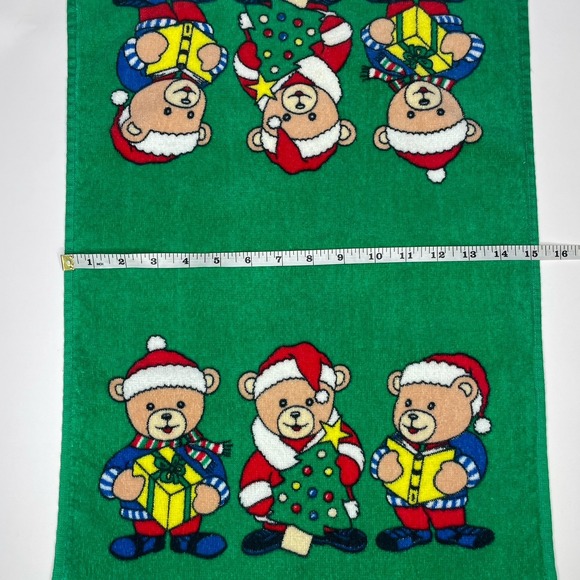 Vintage Christmas Hand Towel Holiday Teddy Bears Kitschy Kitchen Hilasol Cotton - Picture 9 of 12